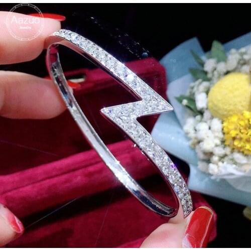 Aazuo Real 18K White Gold Real Diamonds 2.20ct H SI Hot Sale Lightning Bangle For Woman Upscale Trendy Wedding Engagement Party