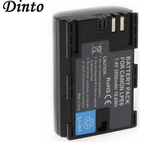 Dinto 1pc 7.4V LP-E6 LP E6 Rechargeable Batteries LPE6 Camera Battery 2650mAh for Canon EOS 5D Mark II Mark III 6D 7D 60D