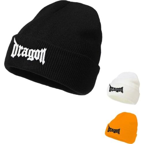 Acrylic Autumn Winter Knitting Embroidery Dragon Symmetrical Style Outdoor Beanie Hat Keep Warm Windproof Cycling Cold Cap W59