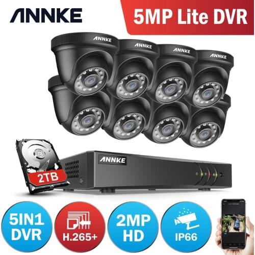 ANNKE 1080P CCTV Camera DVR System 8pcs Waterproof 2.0MP HD-TVI Black Dome Cameras Home Video Surveillance Kit Motion Detection