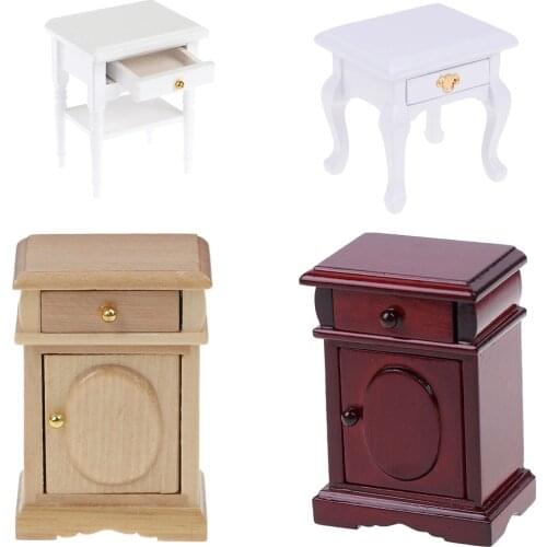 Four Styles Doll House Bedside Cupboard Dolls Mini Furniture Modern Night Table 1:12 Scale Dollhouse Wooden Miniature