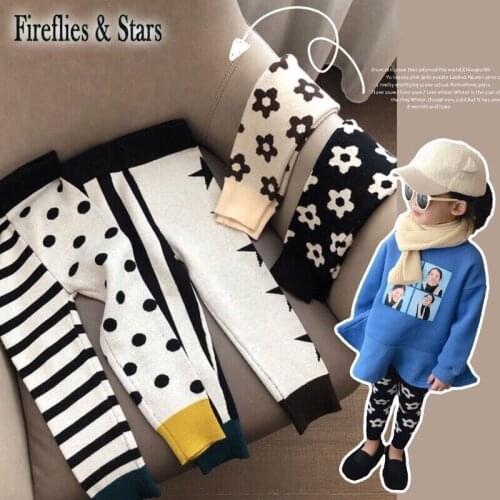 Spring Autumn Baby Leggings Girls Knitted Leggings Kids Skinny Bottoms Children Leggings Irregular Geometric Jacquard 2 To 9 Yrs