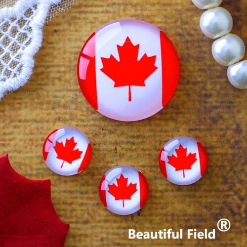 12mm 25mm 14mm 16mm 18mm 20mm Photo Glass Cabochons Round Cameo Set Handmade Settings Stone Canadian Flag