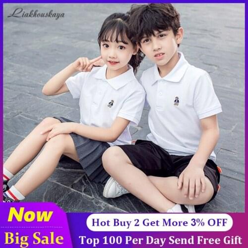 T-Shirt For Girls Boys Short Sleeve Shirt Summer Fashion Cartoon Bear Embroidery School Clothes Girls Shirts Tops For Teens