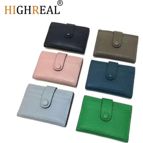 HIGHREAL New Credit Card Holders Women Business Card&ID Holder Mini Slim Wallet 100% Genuine Leather Pink Black Red Green Grey
