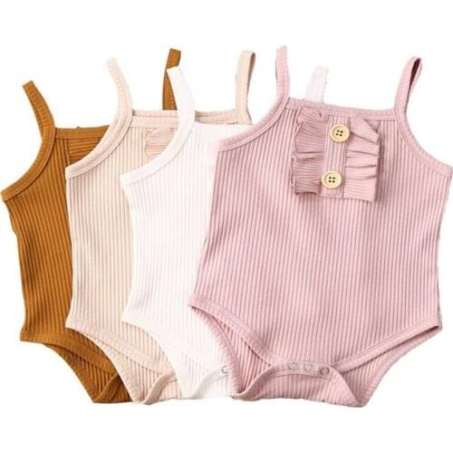 2020 Baby Summer Clothing Newborn Infant Baby Boy Girl Cotton Romper Knitted Ribbed Jumpsuit Solid Clothes Casual Outfit
