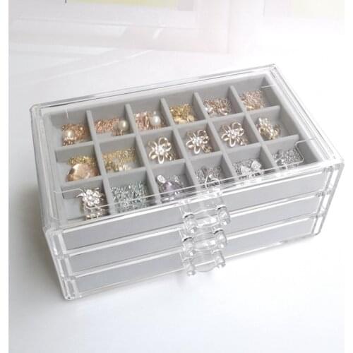 Hot Three-Drawing Multi-Frame Acrylic Flannel Storage Box Jewelry Necklace Finishing Box Earrings Ring Display Stand Tray