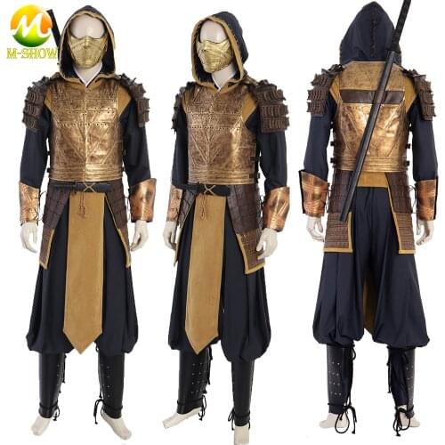Movie Mortal Kombat Scorpion Cosplay Costume Ninja Armor Suit Hanzo Hasashi Outfit for Adult Men Luxious Uniforms for Halloween