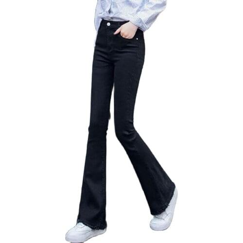 Beautiful Flared Jeans Thin Women Elastic Waist Stretch Plus Velvet Hot Lining Thick Warm Skinny Tight Autumn Winter Jeans XS S