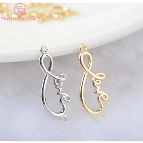 6PCS 21x8MM 24K Gold Color Brass Love Connect Charms Pendants High Quality Diy Jewelry Findings Accessories wholesale