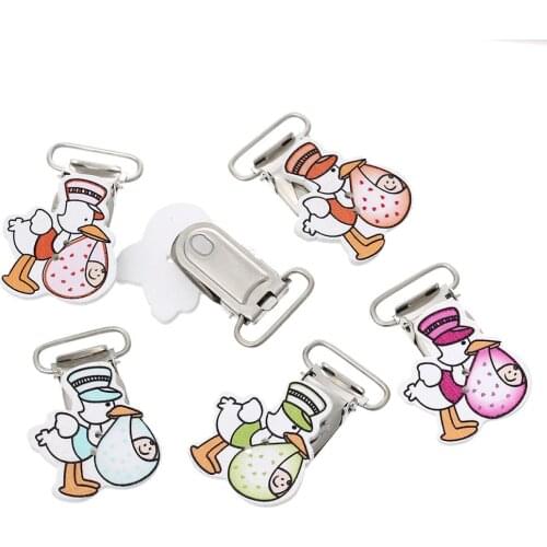 LF 5Pcs Baby Wooden Metal Baby Pacifier Clips Solid Color Cute Infant Soother Clasps Holders Accessories Diy Tool