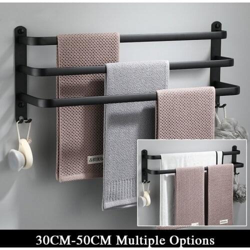 Matte Black Towel Holder Wall Mounted Towel Rack Bathroom Space Aluminum Single Layer Multilayer Accessories Hanger 30-60cm