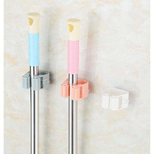1Pcs Multifunctional Self-Adhesive Seamless Stickers Mop Rack Waterproof Kitchen Broom Rack Hooks PVC Without Trace Mop Holder