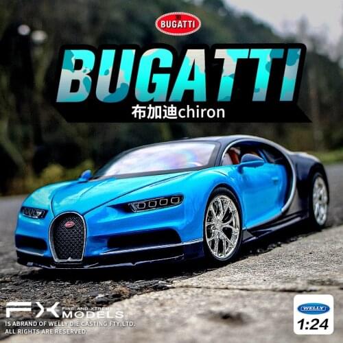 Welly 1:24 Bugatti Chiron blue alloy car model Diecasts & Toy Vehicles Collect gifts Non-remote control type transport toy