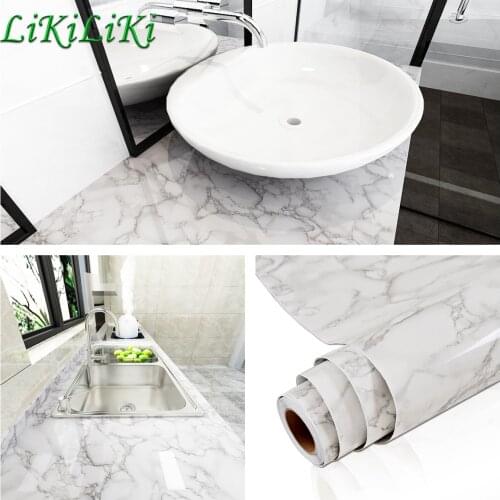 Marble Waterproof Wallpaper Self Adhesive Wall Stickers Kitchen Living Room Bathroom Desktop Wrapping Paper Furniture Renovation