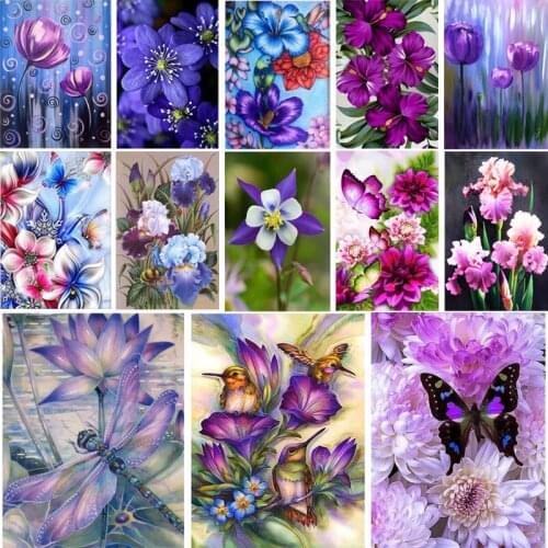 5D Diamond Painting Kits Home Decor Art DIY Cross Stitch Embroidery Mosaic Full Drill Round Flower Blue Purple Pictures New