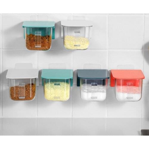 Wall-mounted Seasoning Box With Spoon Moisture-proof And Dust-proof Kitchen Storage Sealed Lid Can Spice Tools Convenient