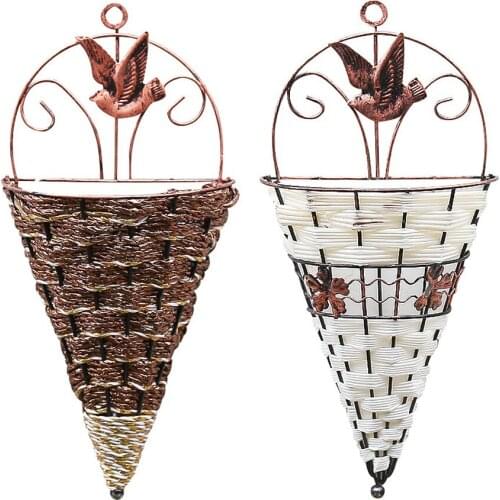 Wall Hanging Plant Vases Container Decorations Wicker Woven Body Accessories Outdoor Indoor Iron Pots Bottle Flowers Vase