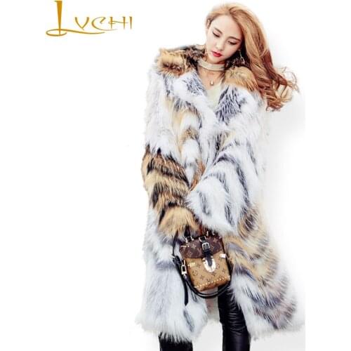 LVCHI New Arrivals real fur fox coats Silver Fox joint Overcoat women winter clothes Genuine leather Silver fox lady clothes