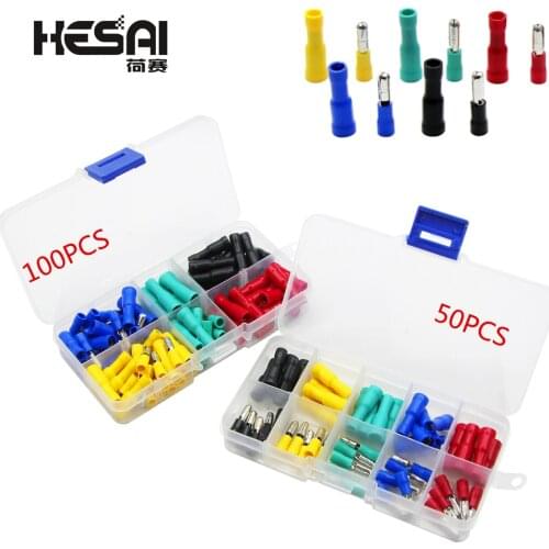 100pcs/50pcs/ set 5 colors 16~14AWG Male Female Bullet Connector Crimp Terminals Wiring