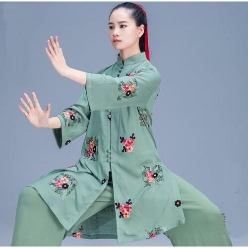 Tai Chi Clothing 2020 New Martial Arts Clothes Green Performance Costumes Wushu Uniform Kung Fu Outfit Tai Chi Uniform TA2050