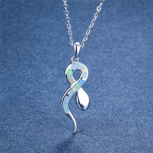 Punk Animal Small Snake Pendant Necklace Fashion White Blue Opal Chain Necklace Classic Silver Color Wedding Necklaces For Women