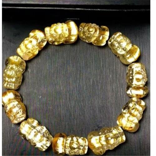 Genuine Brazil Natural Gold Rutilated Quartz Bracelets For Women Men Powerful Crystal Pi Xiu Shape Beads Stretch Bracelet AAAAA