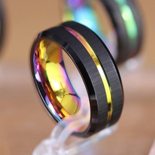 Popular 8mm Tungsten Carbide Steel noble black colorful ring. The charm of men. Fashion trend engagement accessories