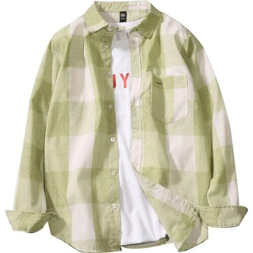 Japanese Retro Tide Brand Long Sleeve Shirt Men Plaid Pocket Mens Shirt 2019 Spring Autumn 100% Cotton Harajuku Shirts Male