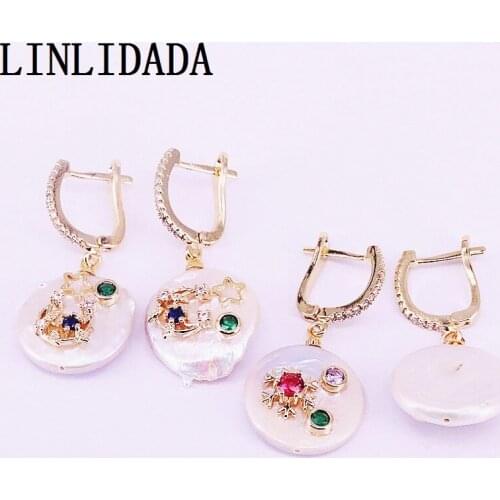 4Pairs Fashion Freshwater Pearl Micro Paved CZ Gold Jewelry Dangle Earrings For Women Girls