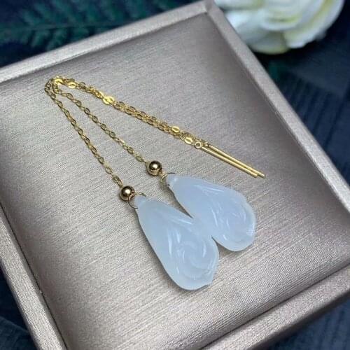SHILOVEM 18k yellow gold Natural white Jasper drop earrings classic fine Jewelry women wedding gift new plant myme0917.599hby