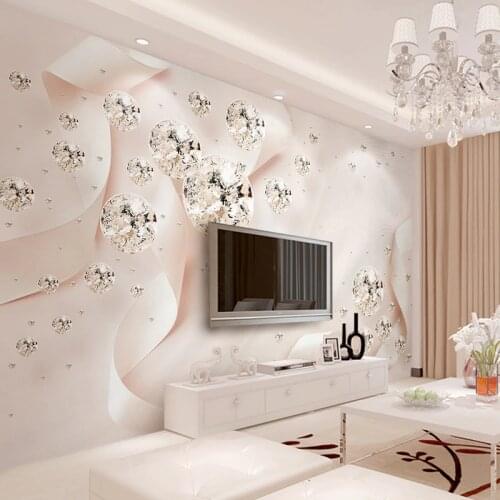 Custom Photo Wallpaper Modern 3D Creative Pink Ribbon Silk Wall Painting Diamond Jewelry Wall Decor Wallpaper For Bedroom Walls
