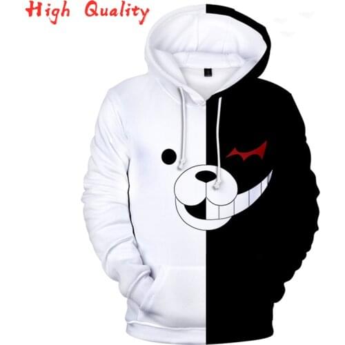 Danganronpa Hoodie Sweatshirt Long Sleeve 3d Printed Game Clothes Black White Bear Monokuma Oversized Moletom Anime Hoodies