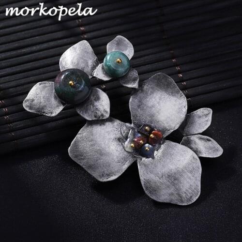 Morkopela Leaves Stone Brooch Vintage Metal Brooches And Pins Women Large Banquet Pin Accessories Gift For Women