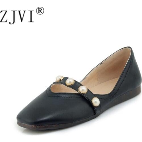 ZJVI Women Fashion Square Toe Flats 2020 Sexy Spring Summer Black String Bead Flat Party Shoes Ladies Woman Womens Casual Shoes