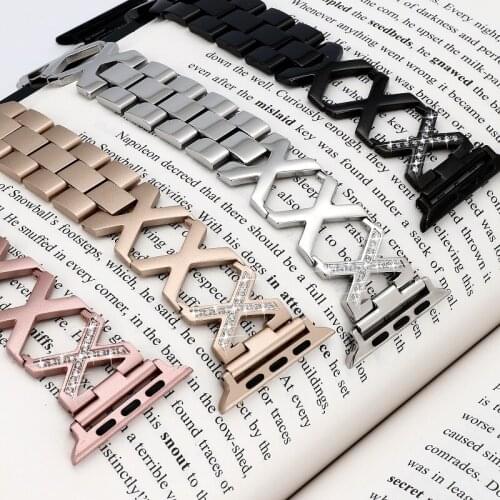 Diamond Women Watch Bracelet for Apple Watch Band 42mm 44mm 38mm 40mm Stainless Steel Metal Strap for iWatch 6 5 4 3 2 1