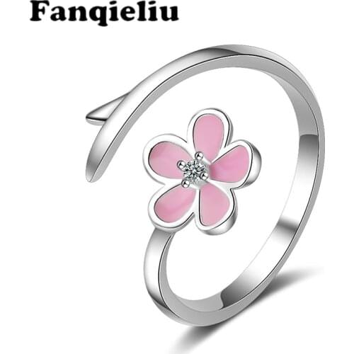 Fanqieliu Ethnic Retro Rings Jewelry Woman Crystal Sterling 925 Silver Ring For Women Cute Flower Open Adjustable Rings FQL20109