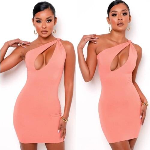 Dress Women Sexy Pink Sleeveless Backless Halter Cut-Out Fashion Bodycon Mini Dress for Women Club Party