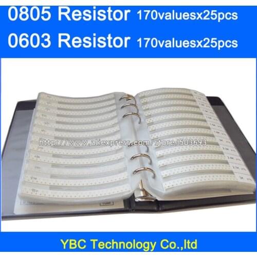 0805 SMD Resistor 0R~10M 1% 170valuesx25pcs=4250pcs & 0603 Resistor 170valuesX25pcs=4250pcs 0R~10M Sample Book