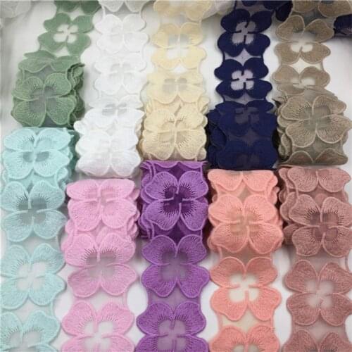 10yards/lot 5cm wide multi colors exquisite flower Embroidery Lace Trim wedding hair bow gift packing Lace Ribbon