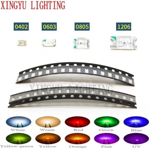 100pcs 0402 0603 0805 1206 SMD LED Red Yellow Green White Blue light emitting diode Clear Highlight LED Light Diode Set