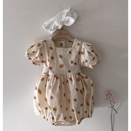 2020 Shorts Sleeve Toddler Children Clothes Girls Romper Overalls 0-3Yrs Korean Baby Girls Daisy Floral One-piece Clothing