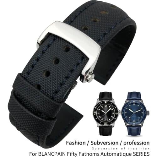 23mm High quality Nylon Fiber Leather Canvas Watch Strap Replacement for Blancpain Fifty Fathoms Black Strap Watch Bracelets