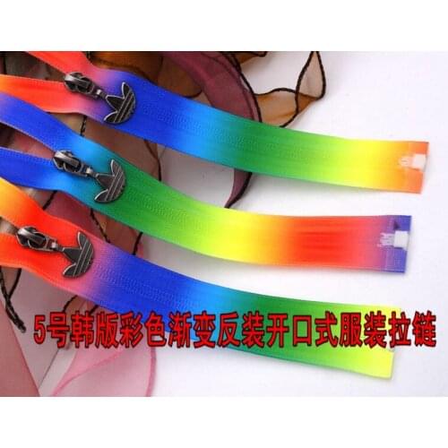 5# nylon zipper open-end 2pcs Color Grad colorful Graduated Colors reverse 65/80/100/120cm garment bags coat fashion clothes zip