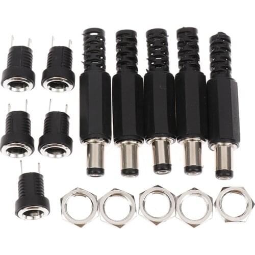 5Pair 5.5 x 2.1 DC Male Female Terminal 12V DC Power Supply Plug Socket Adapter