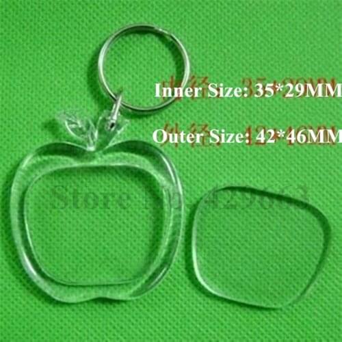 50pcs/lot two size Apple Shaped DIY Acrylic Blank Picture Frame Keychains Transparent Blank Insert Photo Keychains