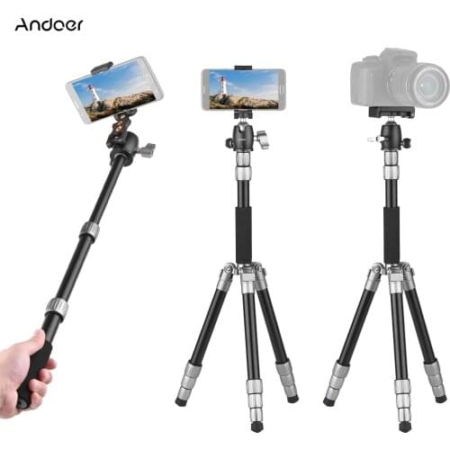 Andoer Q066 Portable Tripod Lightweight Tripod Monopod Clip Quick Release Plate Ball Head Storage Bag for Smartphone Camera
