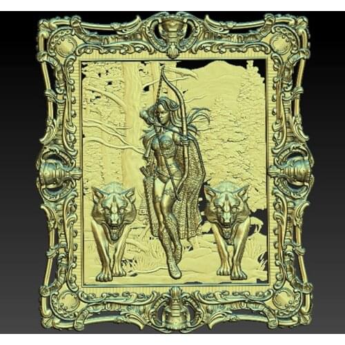 Archer woman with tigers 3d STL Model for CNC Router Engraver Carving Machine Relief Artcam Aspire