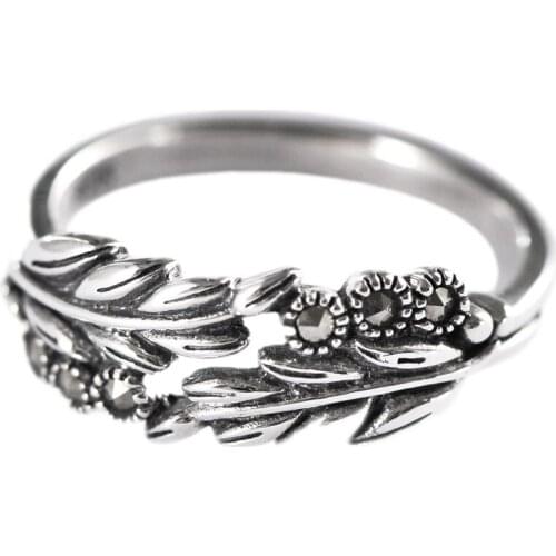 BOCAI New 100% Real s925 Sterling Silver Ethnic Style Wheat Ears Ring for Man Marxite Stone Retro New Fashion Woman Ring