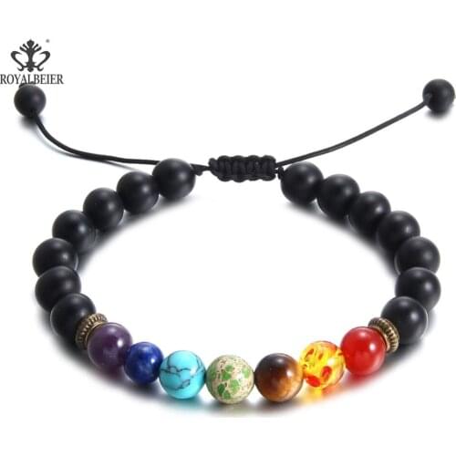 ROYALBEIER Chakra Bracelet Yoga Handmade Bracelet Healing Balance Supernatural Lava Reiki Stones Beads Women Jewelry SZ0595